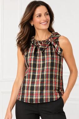 Talbots Tartan Holiday Top | Metallic Plaid | Size Small